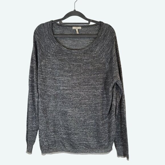 Joie Metallic Long Sleeve Sweater Silver Gray Scoop Neck Light Weight‎ Medium - Picture 1 of 7